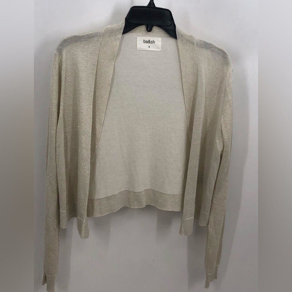 ba&sh Women's gold shimmer open front cardigan.